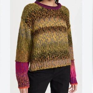 Raquel Allegra Iris Pullover Sweater in Olive Burgundy Combo Size 00